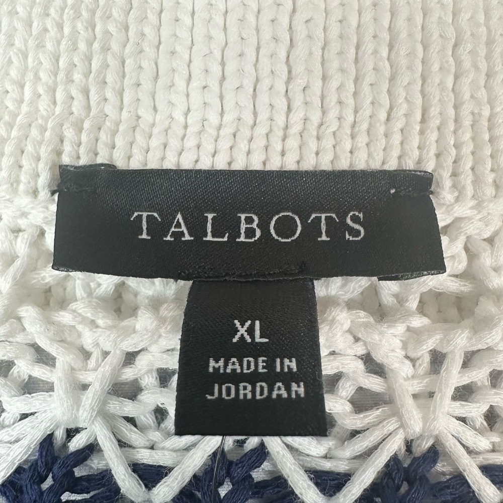 Talbots Open Knit Johnny Collar Pullover Striped Navy White XL Coastal Nautical - Picture 7 of 11